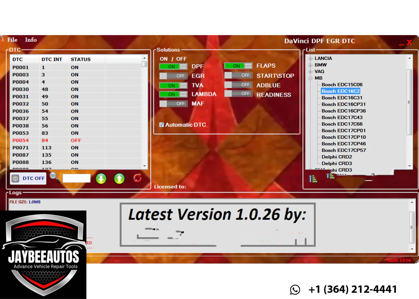 DPF EGR DTC ADBLUE ON-OFF | Davinci Latest Version + Volta + ADS + EGR + DPF + Lambda Removers - Image 2